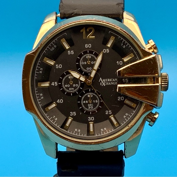 AMERICAN EXCHANGE 5475 Men’s Quartz Wristwatch Faux Multi Dials Working Cond - Picture 1 of 16